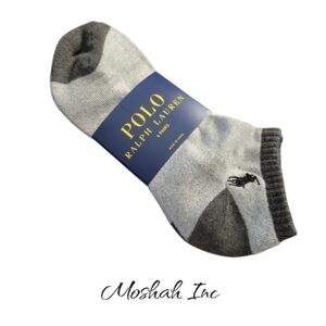 Polo Ralph Lauren Low Cut Socks 4 Pk Gray, White Cushioned Sole SHIPS FREE